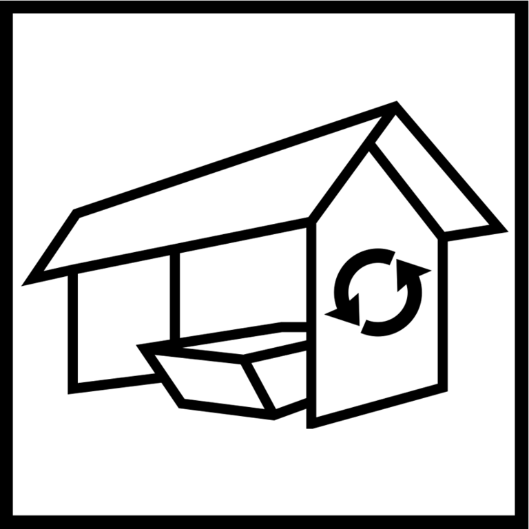Piktogramm Recyclinghof, ein Haus mit einem Recycling Symbol